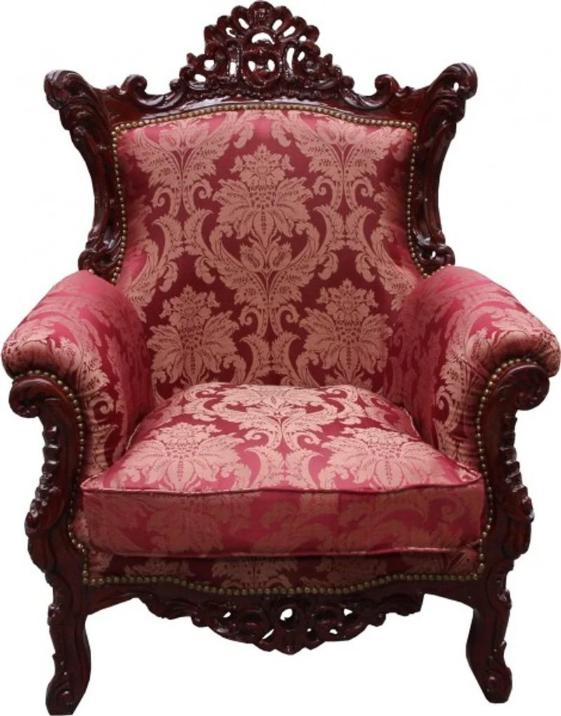 Casa Padrino Barock Sessel Al Capone im Antik Stil, Bordeaux Muster / Braun Rot, 85 x 65 x 127 cm