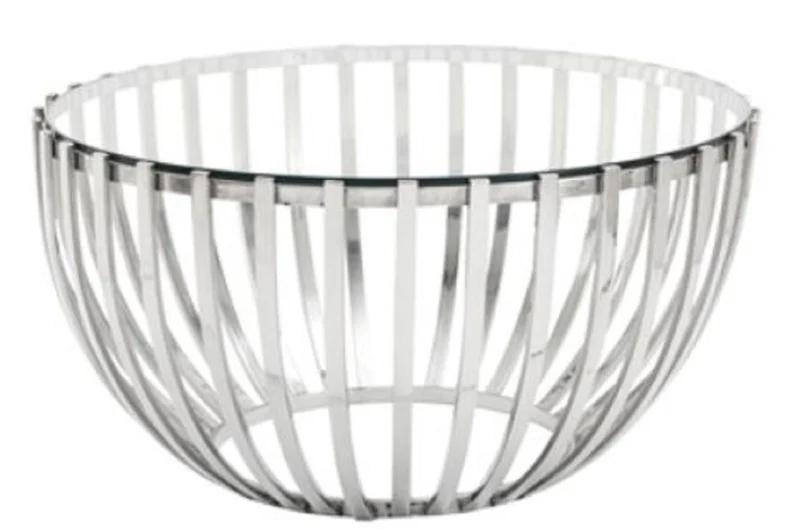 Casa Padrino Luxus Couchtisch Silber Ø 81 x H. 43 cm - Runder Edelstahl Wohnzimmertisch mit Glasplatte