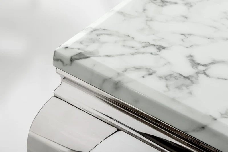 Casa Padrino Designer Konsole mit Marmor 140 cm Weiss / Grau - Modern Barock