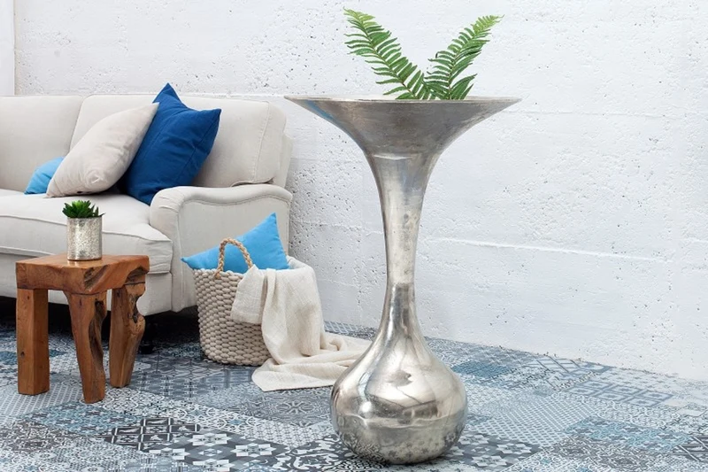 Casa Padrino Antik Stil Barock Blumenvase Raw Aluminium 90cm - Pflanzentopf - Hotel Dekoration - Blumengefäss Standvase