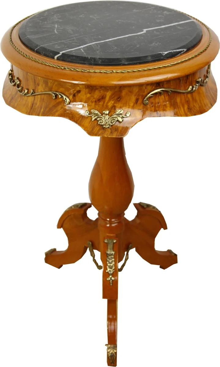 Casa Padrino Barock Beistelltisch Mahagoni Hellbraun mit Marmorplatte 70 x 41 cm - Tisch Möbel Barockmöbel
