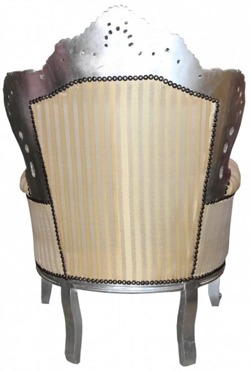 Casa Padrino Barock Sessel King Mod2 Gold / Beige Streifen / Silber - 116 x 85 x 60 cm