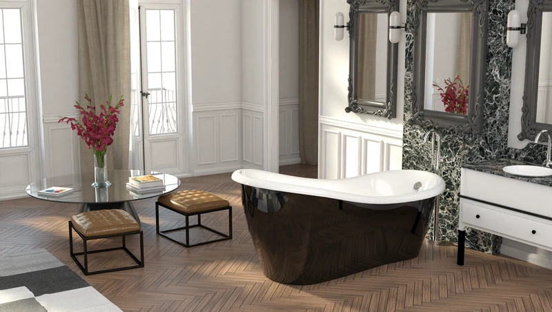 Casa Padrino Luxus Jugendstil Badewanne Schwarz / Weiß 170 x 80 x H. 70,5 cm - Freistehende Retro Antik Badewanne - Badezimmer Möbel