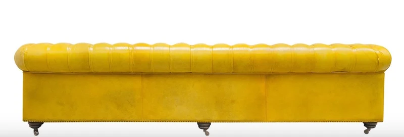 Casa Padrino Luxus Chesterfield 3er Sofa Gelb 320 x 110 x H. 71 cm - Luxus Leder Möbel