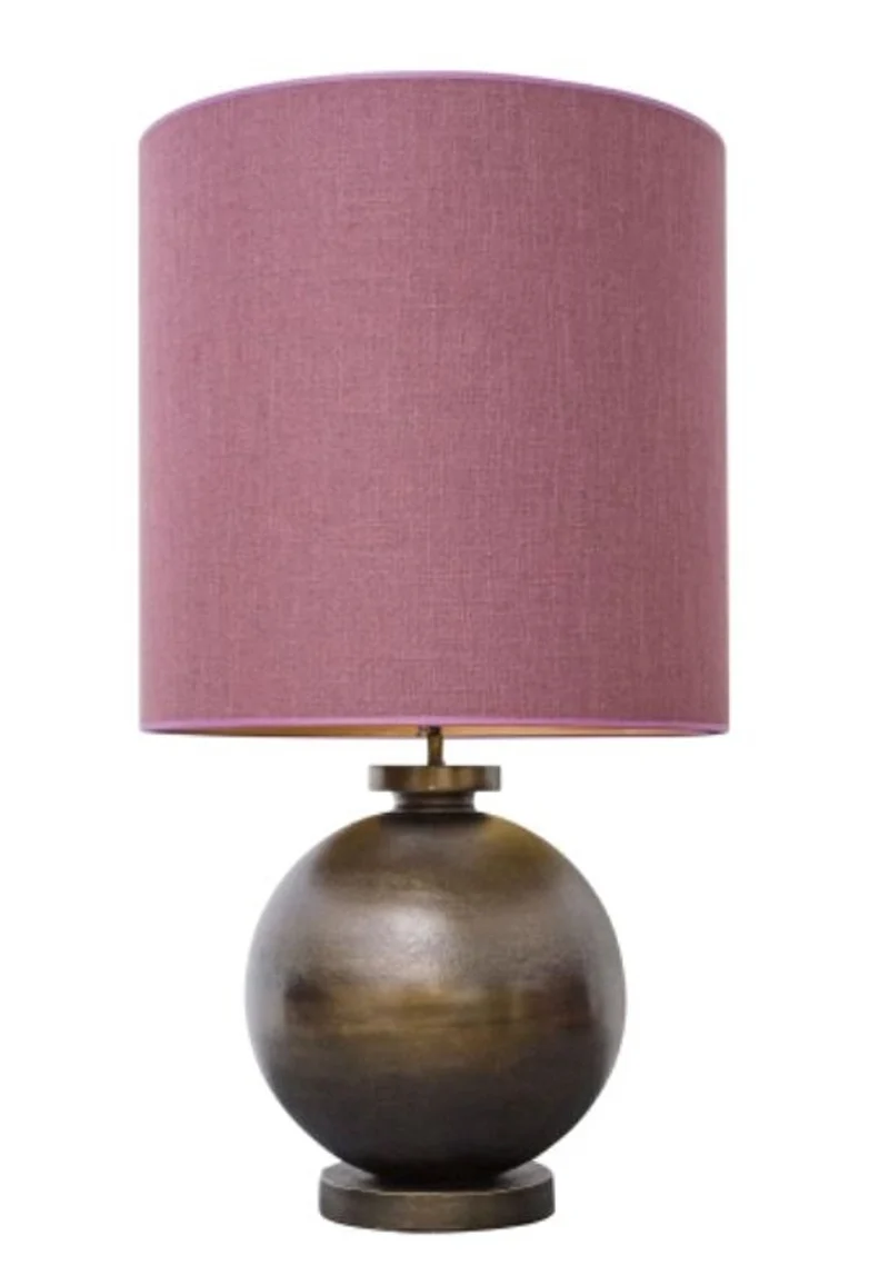 Casa Padrino Luxus Tischleuchte in antik bronze mit altrosafarbenem Lampenschirm 50 x H. 93 cm - Hotel Restaurant Möbel