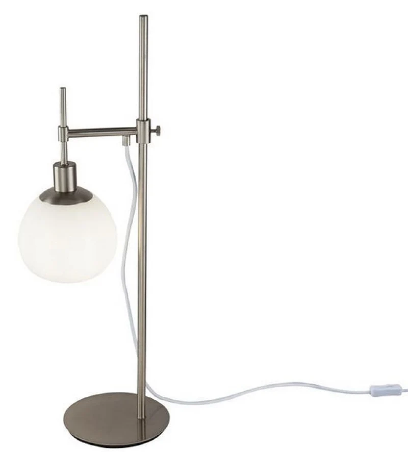 Casa Padrino Tischleuchte Silber / Weiß 17 x H. 65 cm - Höhenverstellbare Tischlampe mit rundem Mattglas Lampenschirm