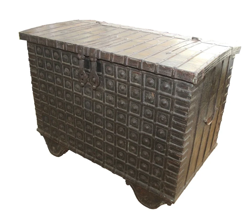 Casa Padrino Antik Stil Massivholz Truhe - Antike Truhe aus Massivholz mit Metall - L 122 x B 75 x H 91 cm