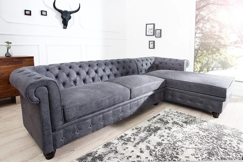 Casa Padrino Chesterfield Ecksofa in Antikgrau - Wohnzimmer Möbel - Couch
