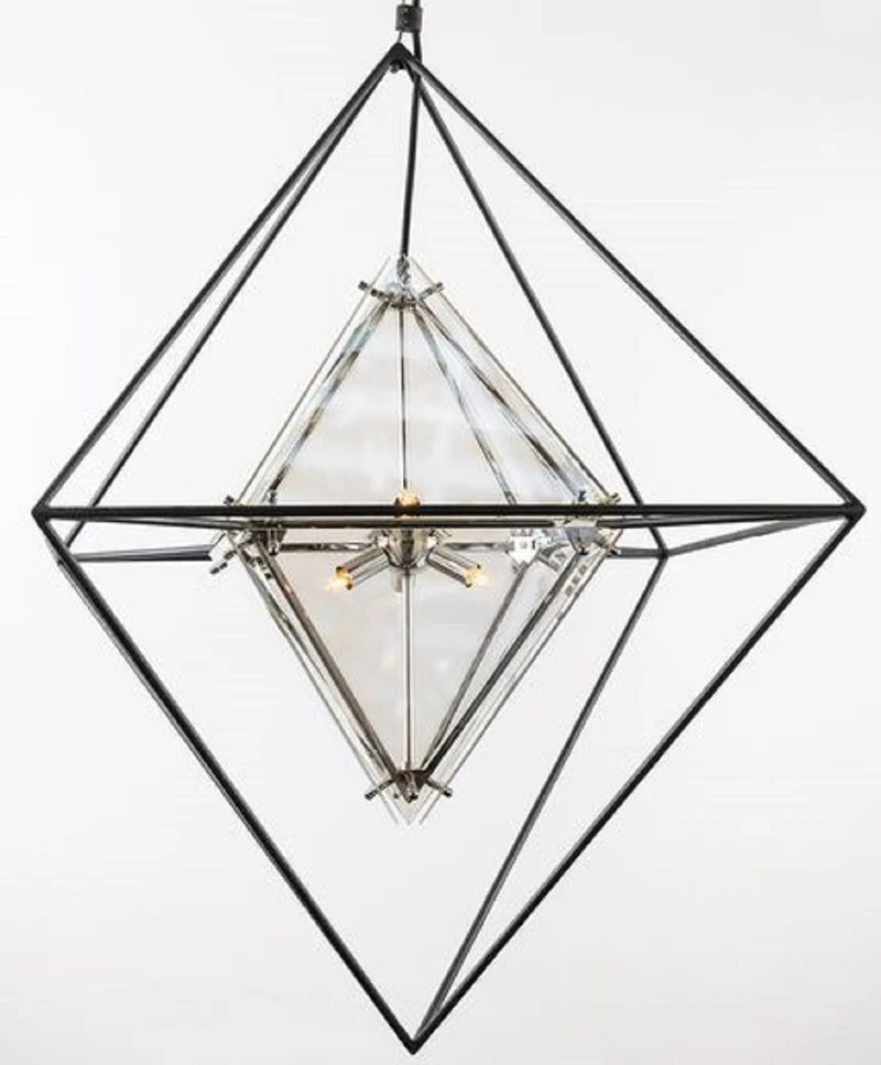 Casa Padrino Luxus LED Hängeleuchte Schwarz 76,2 x 76,2 x H. 106,7 cm - Designer Lampe mit handgefertigtem Schmiedeeisen Rahmen