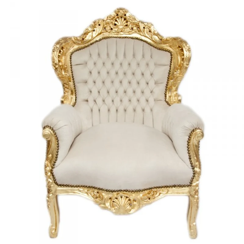 Casa Padrino Barock Sessel King Creme Samtstoff / Gold - Antik Stil Sessel - 120 x 85 x 85 cm