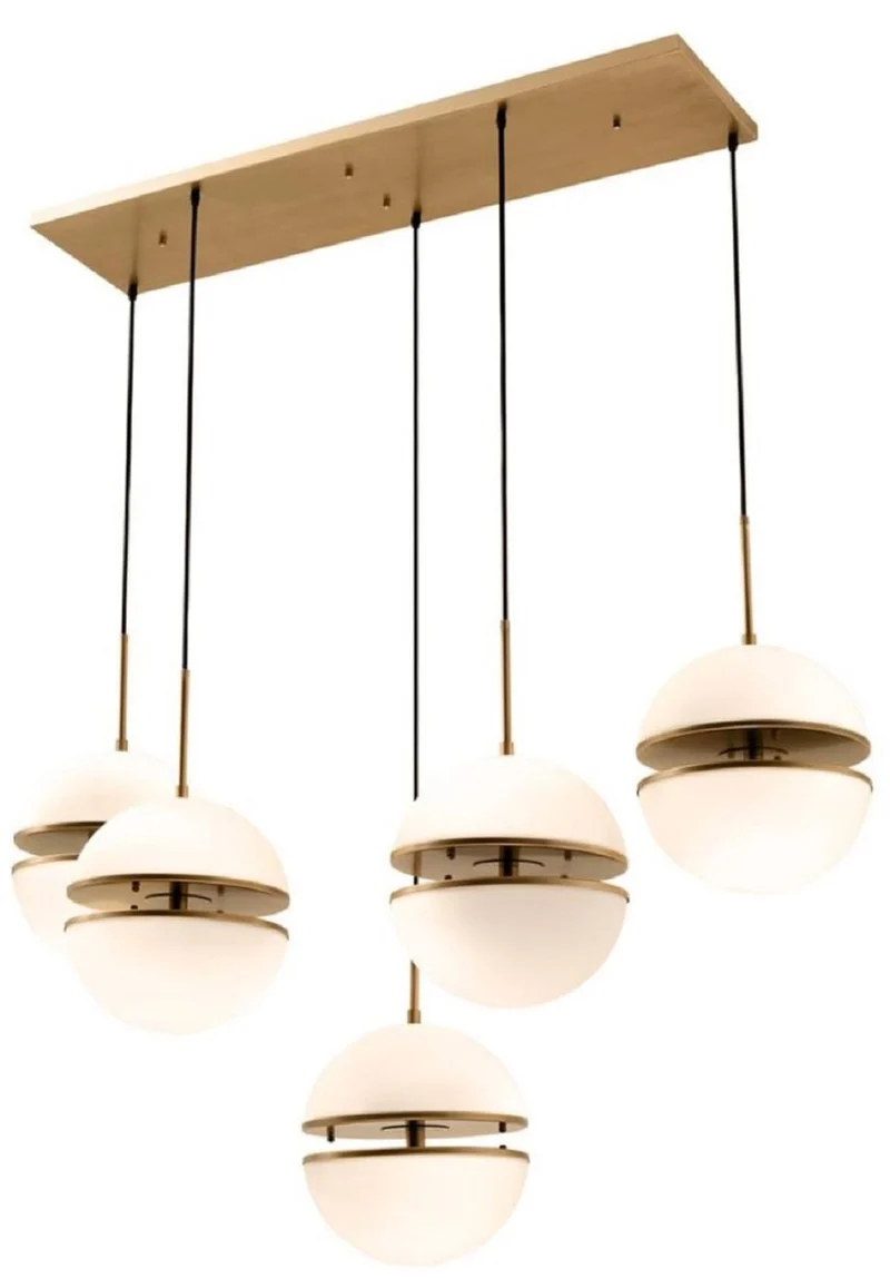 Casa Padrino Hängeleuchte Antik Messing / Weiß 130 x 50 x H. 190 cm - Luxus Hängelampe