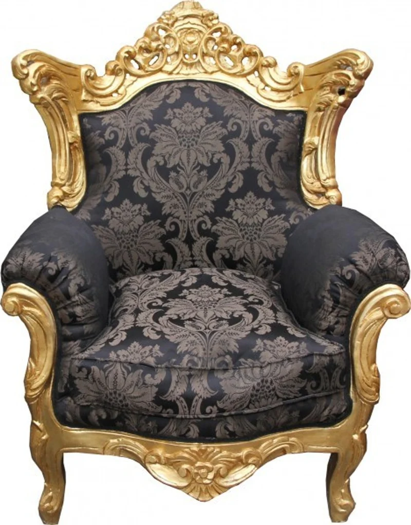 Casa Padrino Barock Sessel Al Capone im edlen Muster Schwarz Gold 85 x 65 x H. 127 cm