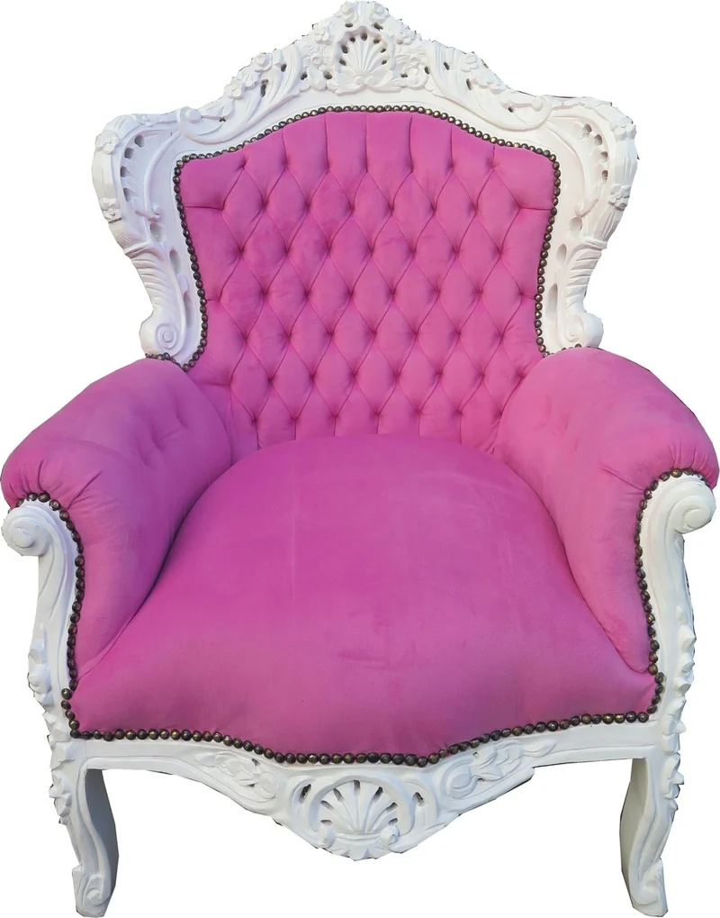 Casa Padrino Barock Sessel King Rosa / Weiß - Handgefertigter Luxus Sessel aus Massivholz - 120 x 85 x 85 cm