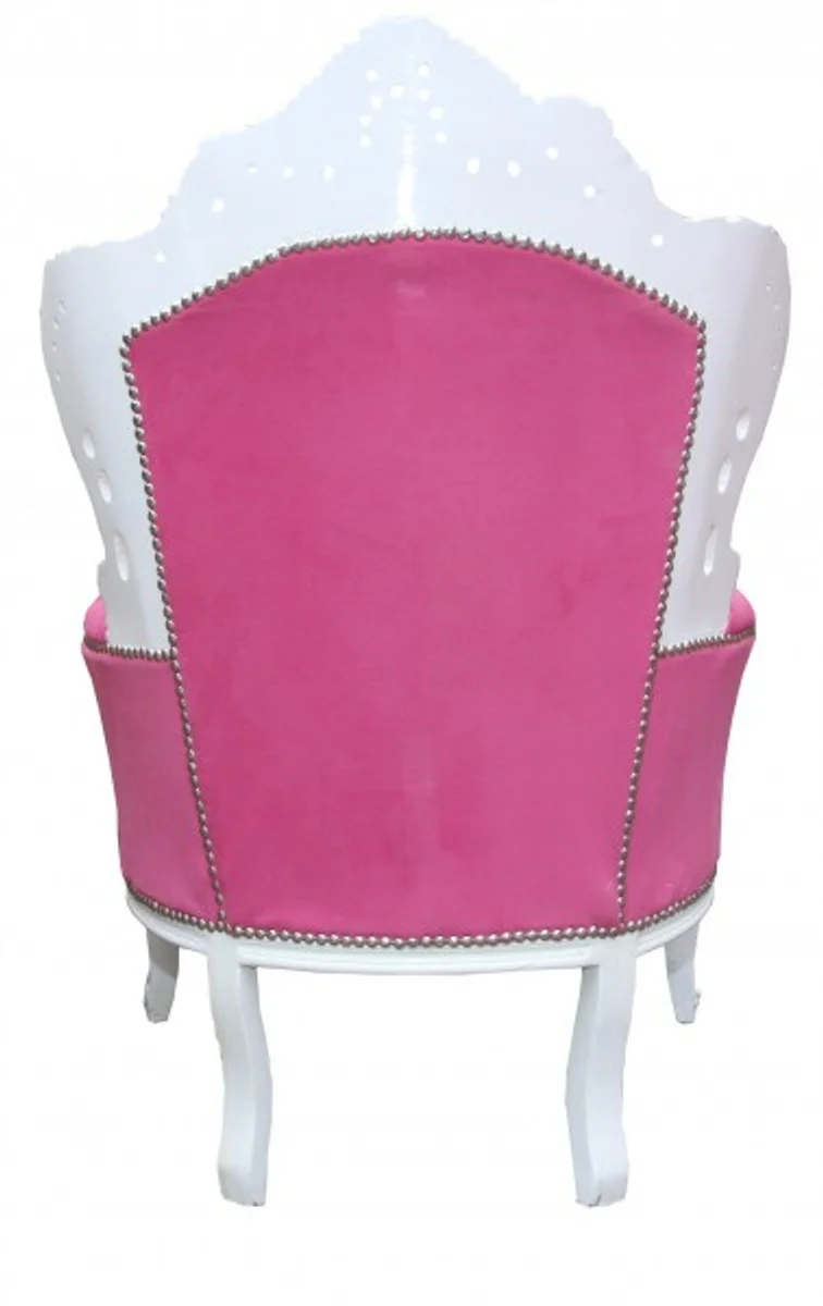Casa Padrino Barock Sessel King Rosa / Weiß - Handgefertigter Luxus Sessel aus Massivholz - 120 x 85 x 85 cm
