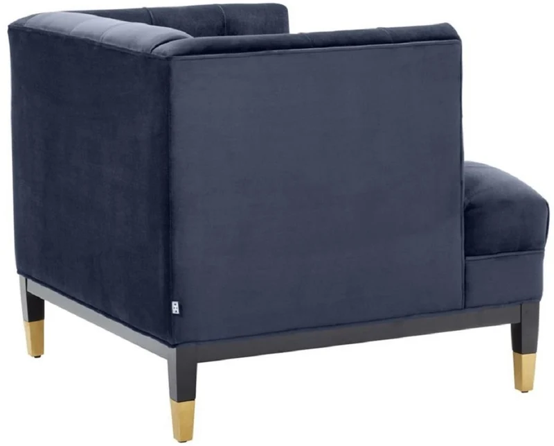 Casa Padrino Luxus Wohnzimmer Sessel Mitternachtsblau / Schwarz / Messingfarben 93 x 85 x H. 79 cm - Chesterfield Möbel