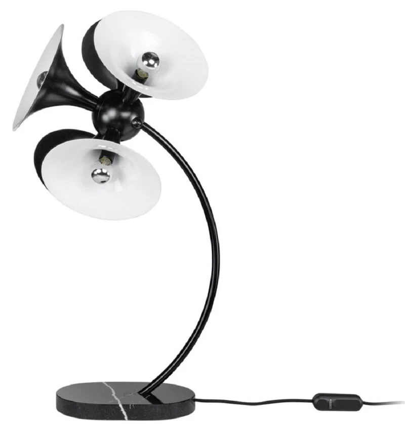 Casa Padrino Luxus Tischleuchte Schwarz / Weiß 41 x 41 x H. 77 cm - Schreibtischlampe - Aluminium Lampe mit Marmorfuß - Wohnzimmer Lampe - Büro Lampe