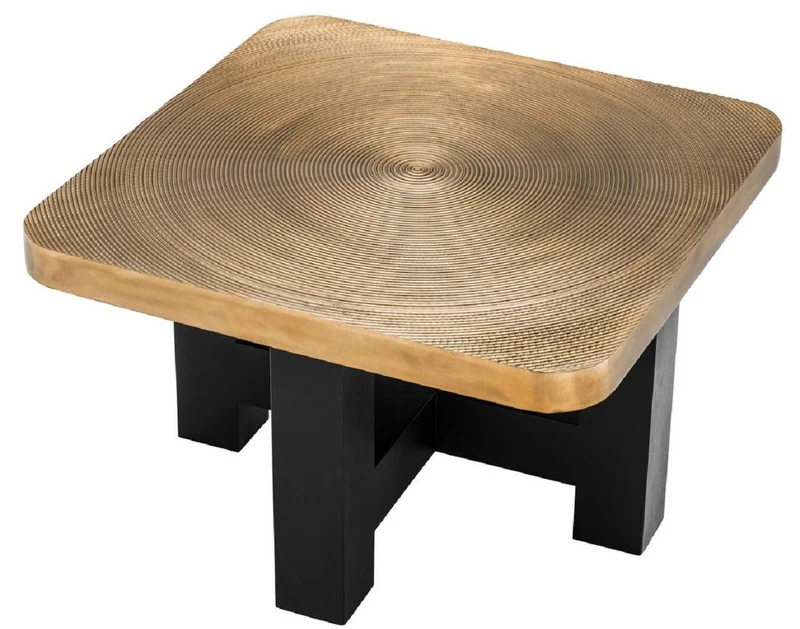 Casa Padrino Luxus Couchtisch Messingfarben / Schwarz 64 x 64 x H. 40 cm - Luxuriöser Wohnzimmertisch mit Tischplatte im Baumscheiben Design - Luxus Wohnzimmermöbel