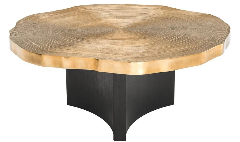 Casa Padrino Luxus Couchtisch Set Messingfarben / Schwarz - Luxuriöse Wohnzimmertische mit Tischplatten im Baumscheiben Design