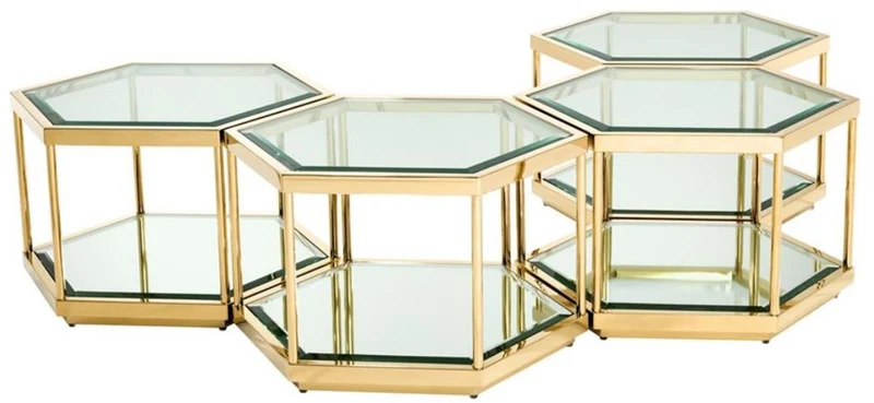 Casa Padrino Luxus Couchtisch / Wohnzimmertisch 4er Set Gold 60 x 52 x H. 36 cm - Wohnzimmermöbel