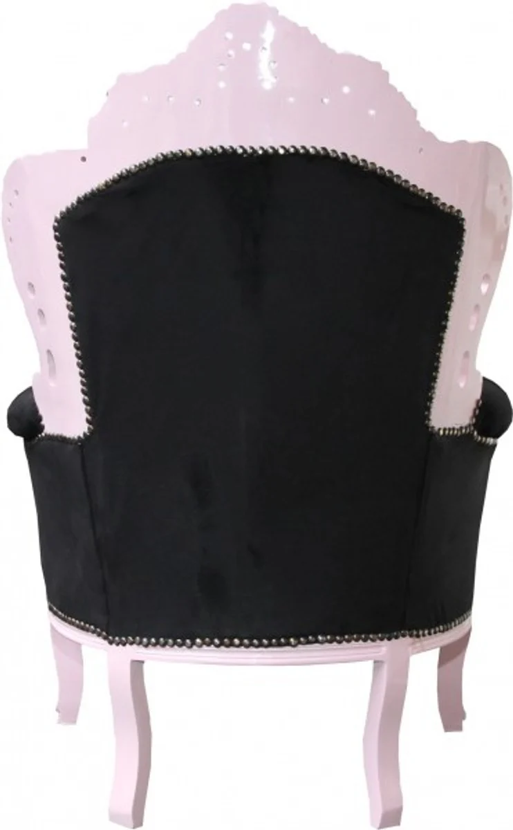 Casa Padrino Barock Sessel King im Antik Stil - Schwarz / Rosa mit Glitzersteinen - 85 x 85 x 120 cm