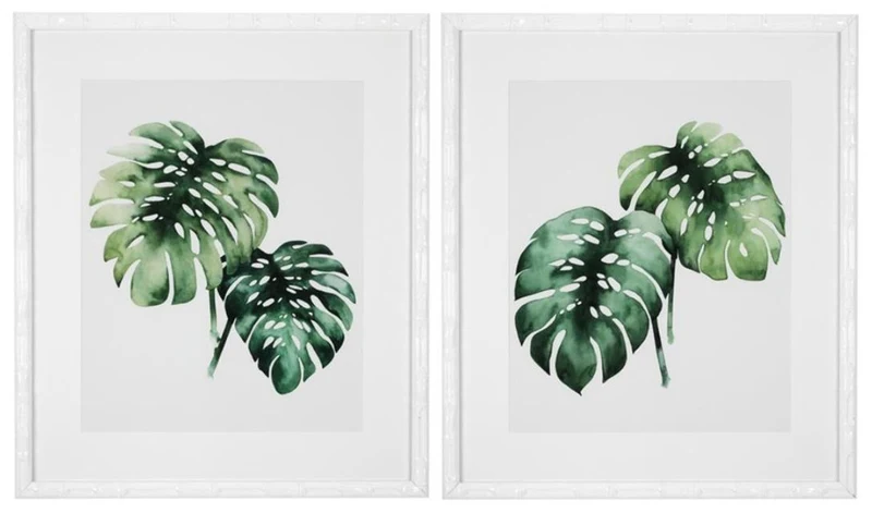 Casa Padrino Bilder / Kunstdruck Set Tropische Pflanzen Grün / Weiß 59 x H. 69 cm - Luxus Deko