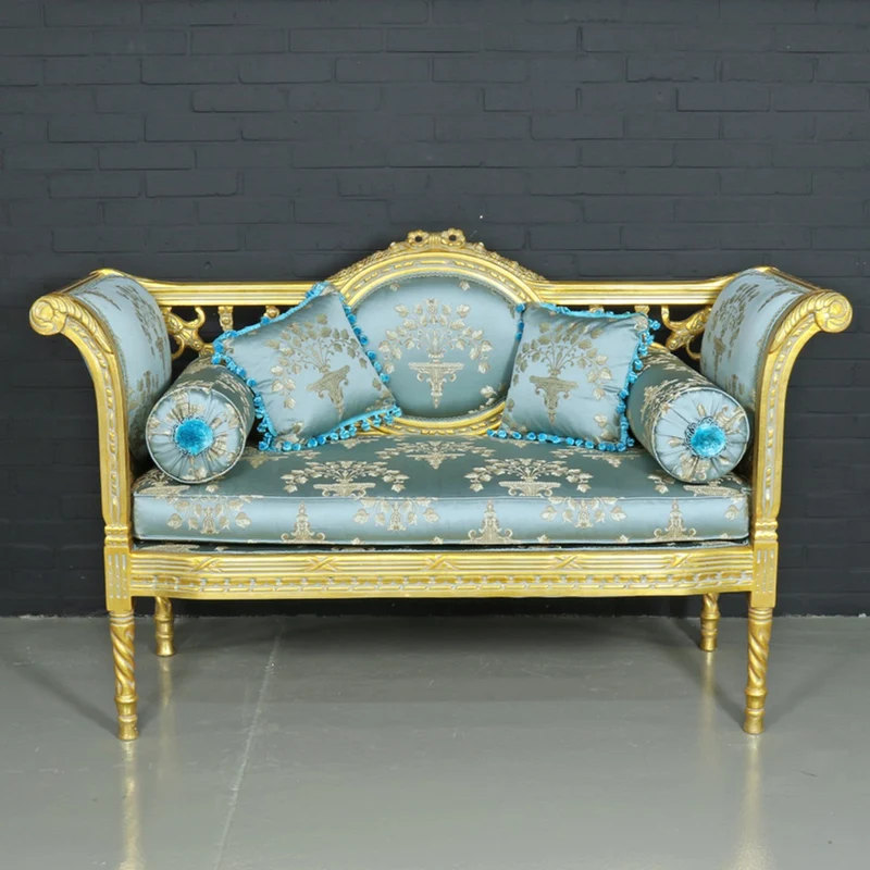 Casa Padrino Barock Sitzbank im Antikstil, Helltürkis Muster und Gold, 90 x 50 x H. 70 cm