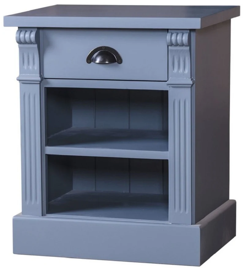 Casa Padrino Landhausstil Nachttisch mit Schublade und Regal Hellblau 49 x 33 x H. 60 cm - Massivholz Nachtkommode - Nachtschrank - Landhausstil Schlafzimmermöbel