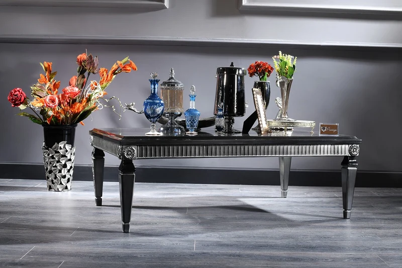 Casa Padrino Luxus Barock Couchtisch Schwarz / Silber 130 x 79 x H. 43 cm - Wohnzimmertisch im Barockstil