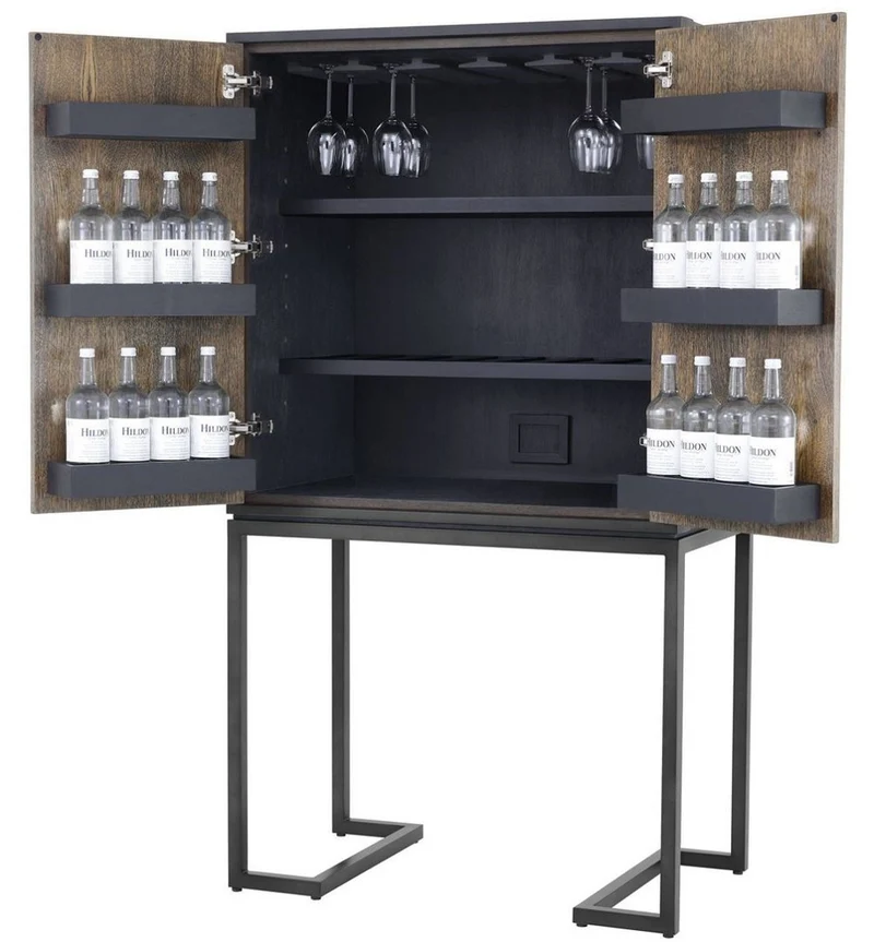Casa Padrino Luxus Weinschrank mit 2 Türen Braun / Dunkelbraun / Schwarz 95 x 58 x H. 168,5 cm - Barmöbel - Luxus Qualität
