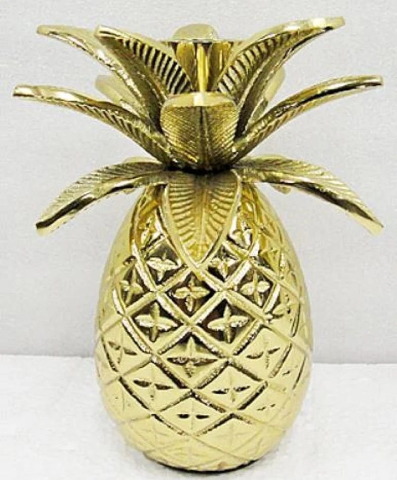 Casa Padrino Designer Messing Kerzenhalter Ananas Gold Ø 12 x H. 15 cm - Luxus Accessoires