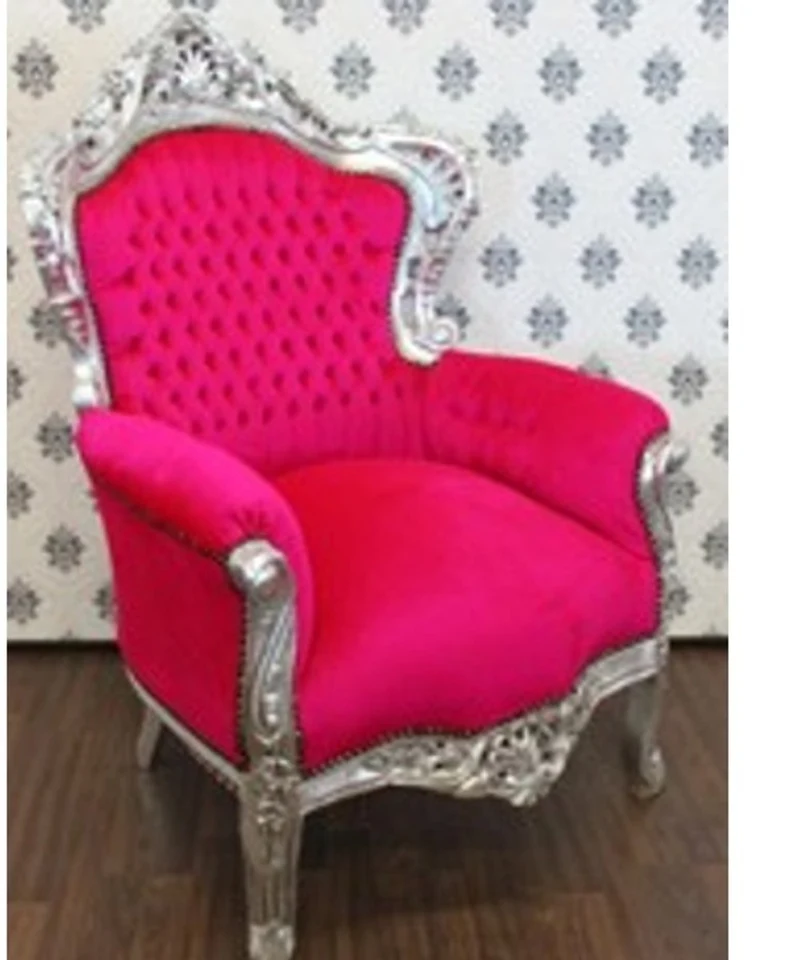 Casa Padrino Barock Sessel King Pink / Silber - Luxus Antik Stil Möbel - 120 x 85 x 85 cm