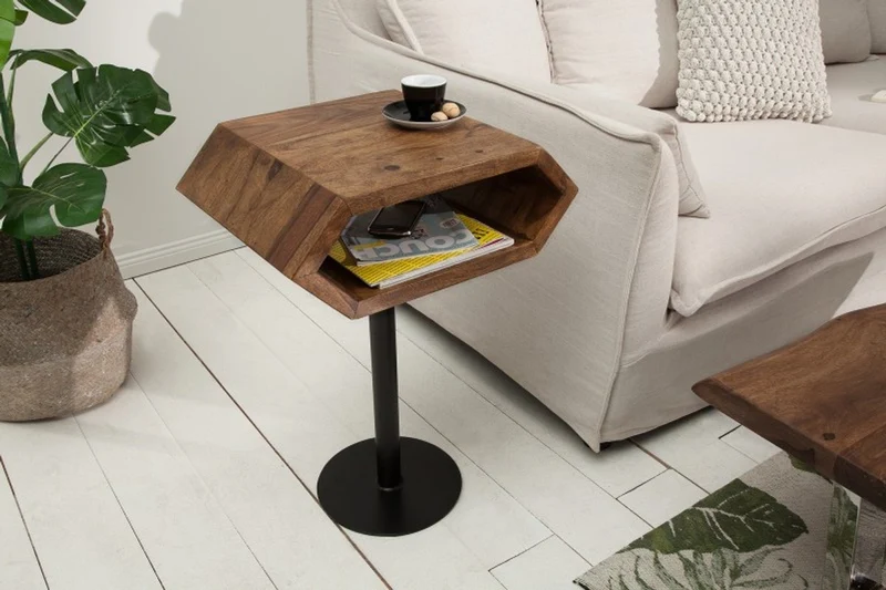 Casa Padrino Designer Beistelltisch Natur / Schwarz Sheesham 45cm x 35cm x H.65cm Massivholz