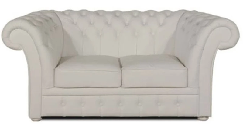 Casa Padrino Luxus Echtleder 2er Sofa Weiß 170 x 90 x H. 80 cm - Chesterfield Möbel