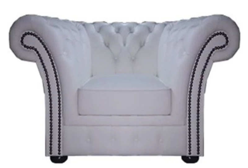 Casa Padrino Chesterfield Echtleder Sessel Weiß 110 x 90 x H. 80 cm - Luxus Kollektion
