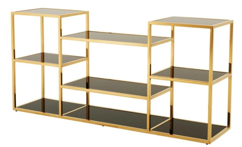 Casa Padrino Luxus Konsole gold mit schwarzem Glas 160 x 38 x H. 75 cm - Designer Kollektion