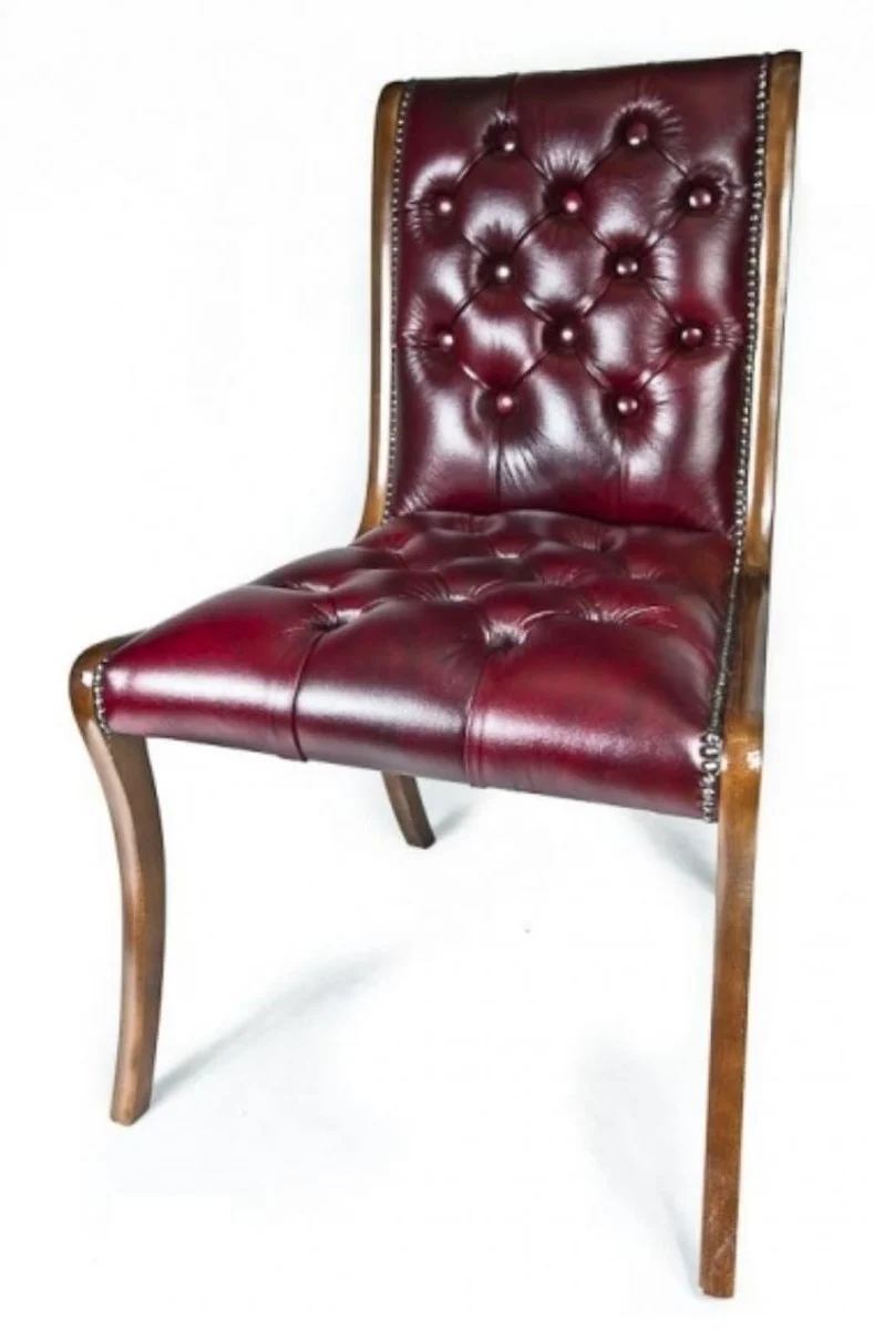 Casa Padrino Echtleder Esszimmerstuhl Weinrot / Braun 50 x 47 x H. 95 cm - Luxus Möbel