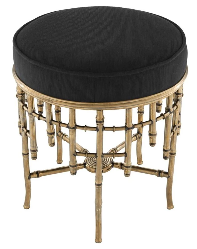 Casa Padrino Designer Hocker Vintage Messing / Schwarz 45,5 x H. 50 cm - Luxus Rundhocker