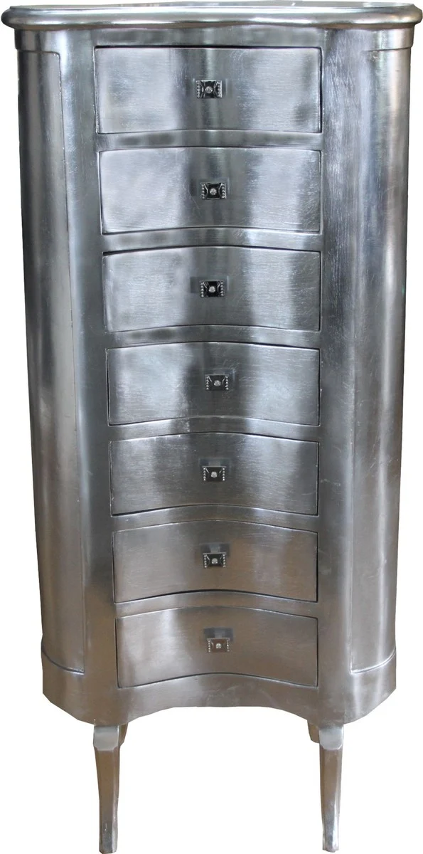 Casa Padrino Barock Kommode Silber mit 7 Schubladen Oval - Antik Stil - Barock Möbel