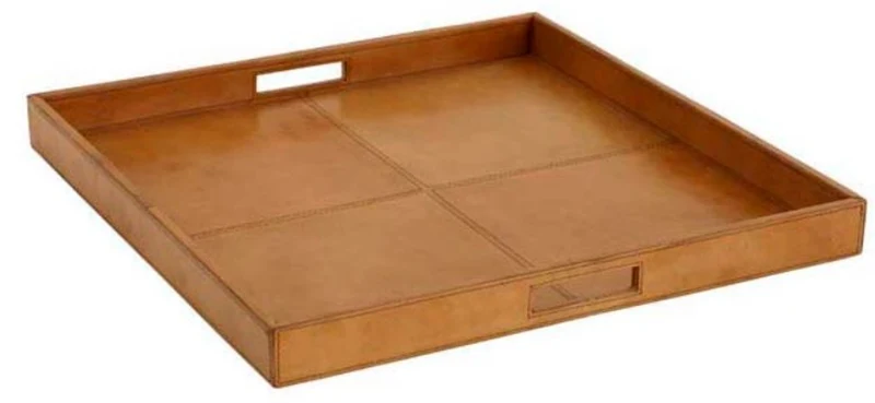 Casa Padrino Luxus Büffelleder Serviertablett Braun 51 x 51 x H. 5 cm - Gastronomie Accessoires