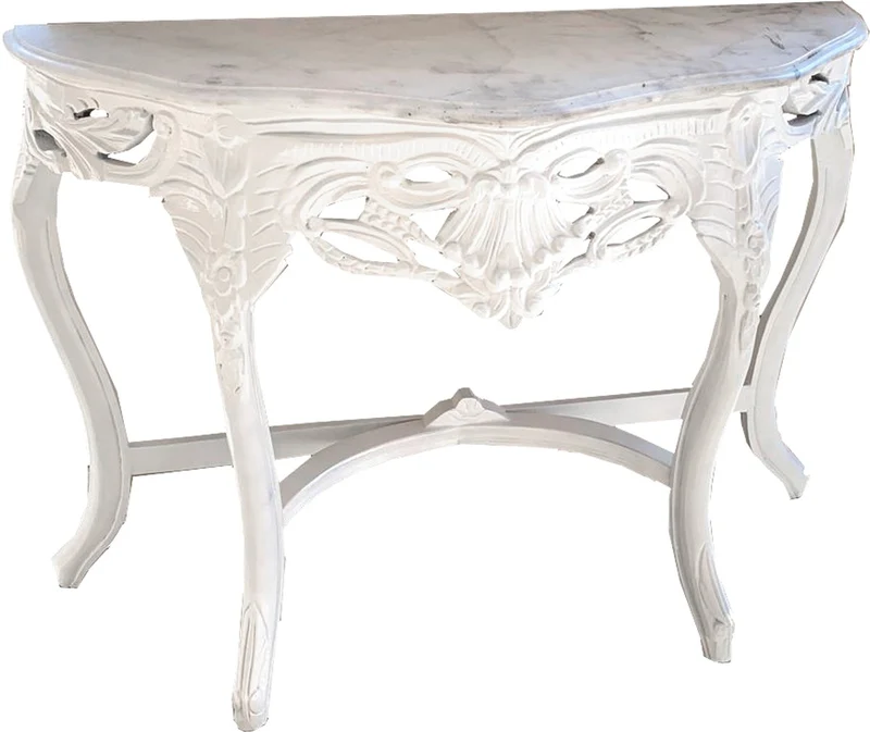 Casa Padrino Barock Konsolentisch Weiss mit weißer Marmorplatte - Konsole Möbel Antik Stil