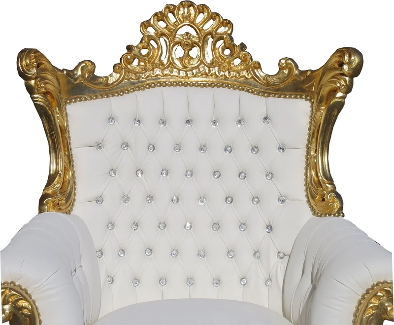 Casa Padrino Barock Sessel Al Capone Weiß / Gold mit Bling Bling Glitzersteinen - Breite 90 cm, Höhe 128 cm
