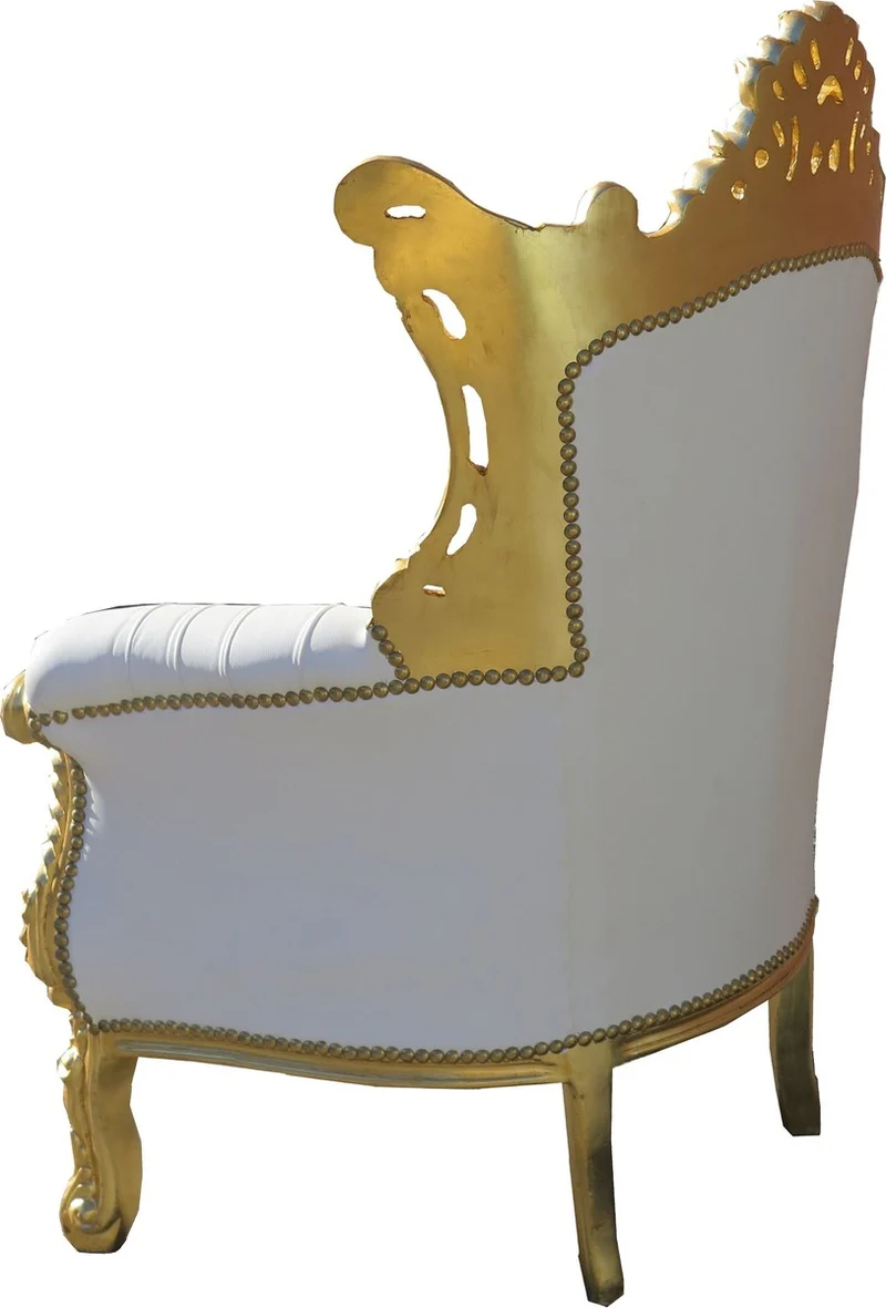 Casa Padrino Barock Sessel Al Capone Weiß / Gold mit Bling Bling Glitzersteinen - Breite 90 cm, Höhe 128 cm