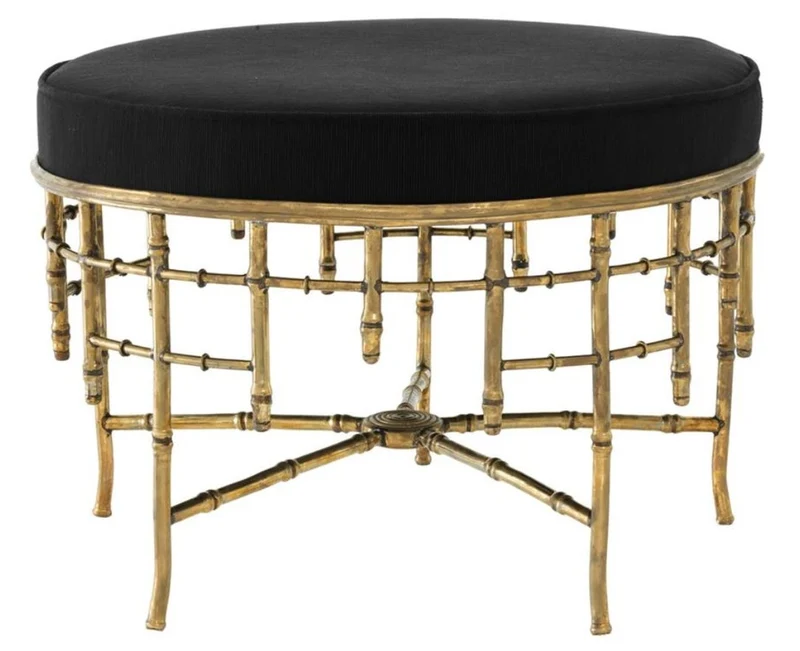 Casa Padrino Designer Hocker Vintage Messing / Schwarz 69 x H. 48,5 cm - Luxus Rundhocker