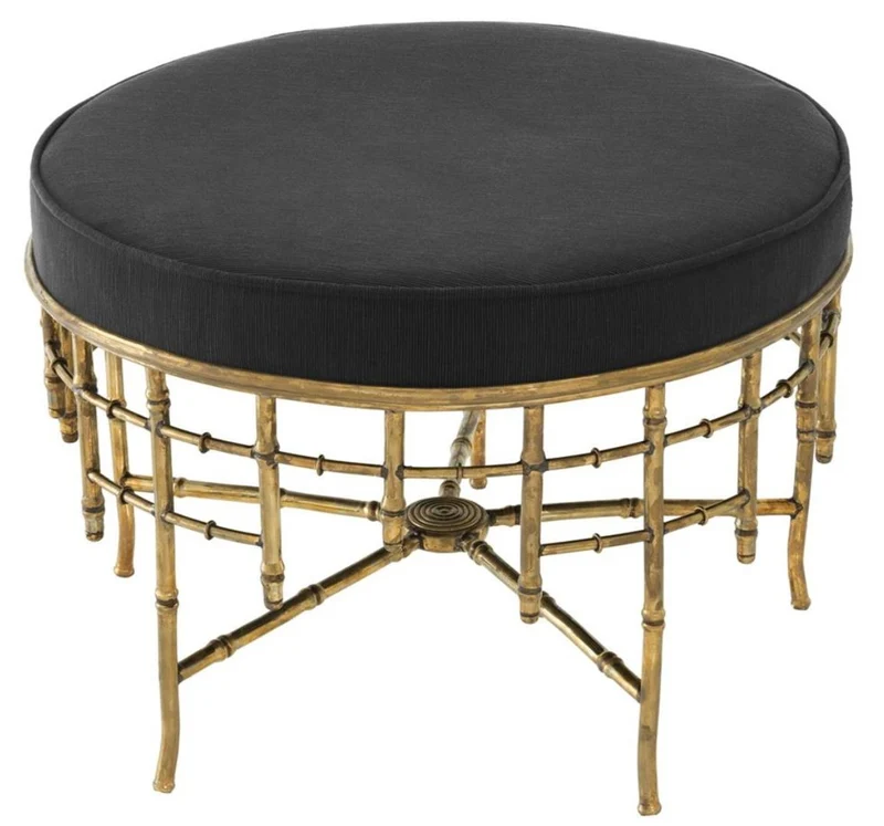 Casa Padrino Designer Hocker Vintage Messing / Schwarz 69 x H. 48,5 cm - Luxus Rundhocker