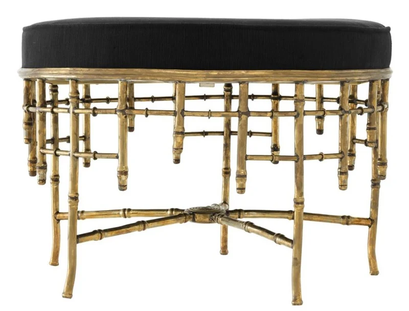 Casa Padrino Designer Hocker Vintage Messing / Schwarz 69 x H. 48,5 cm - Luxus Rundhocker