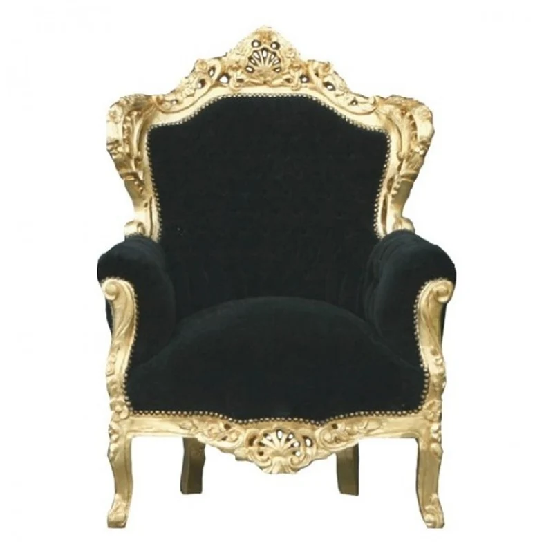 Casa Padrino Barock Sessel King im Antik Stil, Samtbezug in Schwarz und Gold, Massivholz, Höhe 120 cm