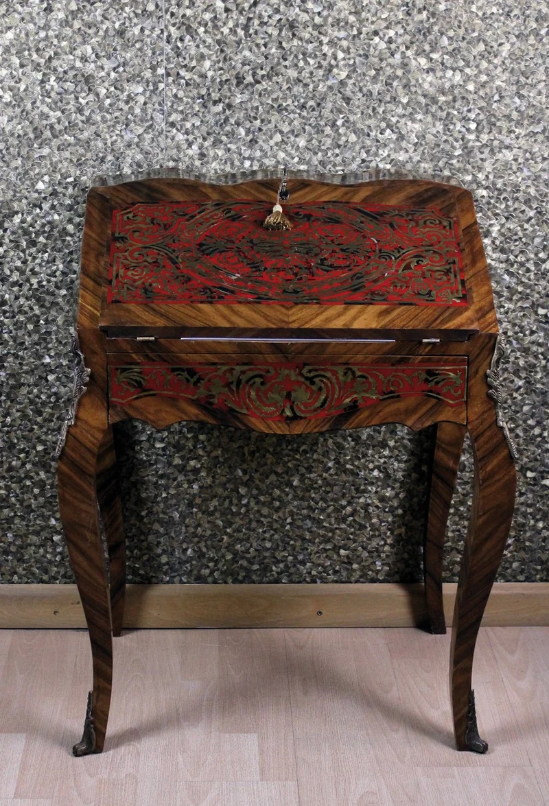 Casa Padrino Barock Sekretär Mahagoni Braun mit Boulle Intarsien B 74 x H 91 x T 38 cm - Sekretär im Antik Stil