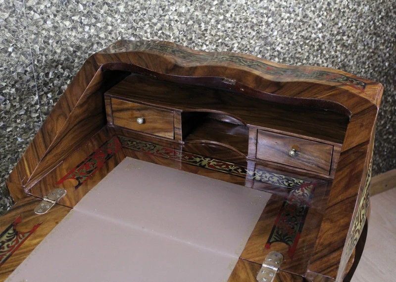Casa Padrino Barock Sekretär Mahagoni Braun mit Boulle Intarsien B 74 x H 91 x T 38 cm - Sekretär im Antik Stil