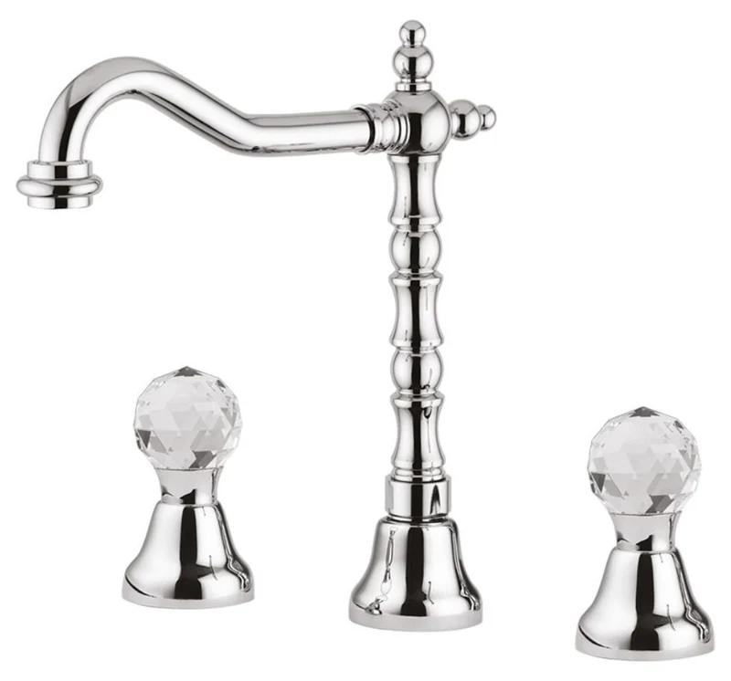 Casa Padrino Luxus Waschtisch Armatur Dreilochbatterie mit Swarovski Kristallglas Silber H. 27,5 cm