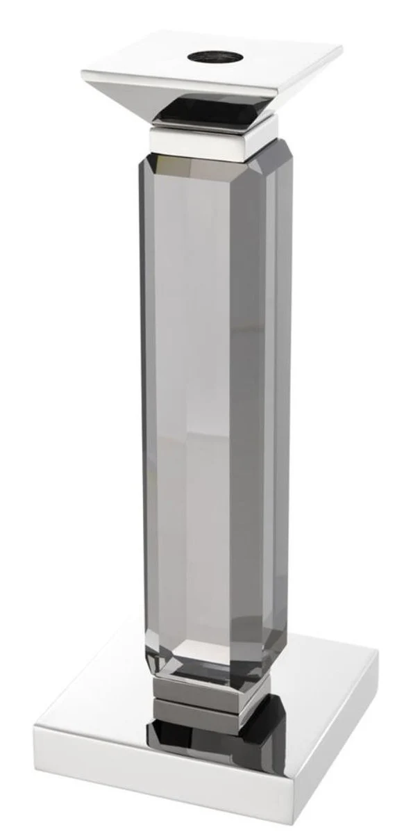 Casa Padrino Luxus Kerzenhalter 3er Set - Kristallglas Metall Grau / Silber - 12 x 12 x H. 30/43/57 cm